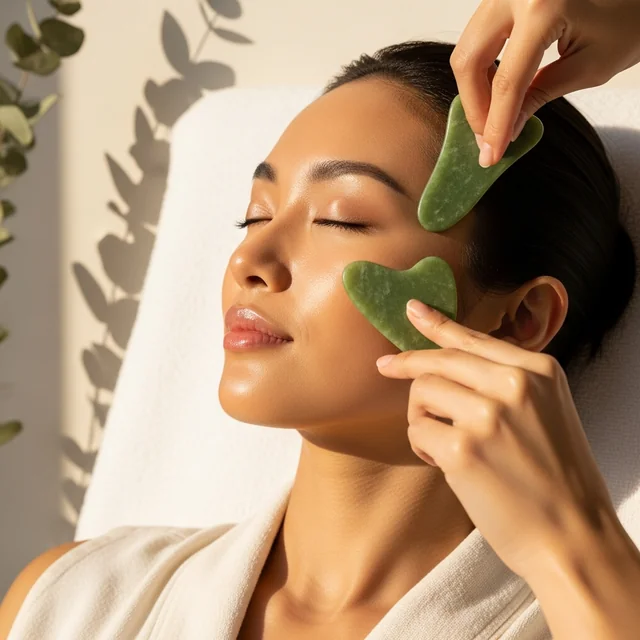 Lymphatic drainage strokes along the jaw and neck during the meridian facial massage at TAO Therapeutic Massage Spa in Vienna VA