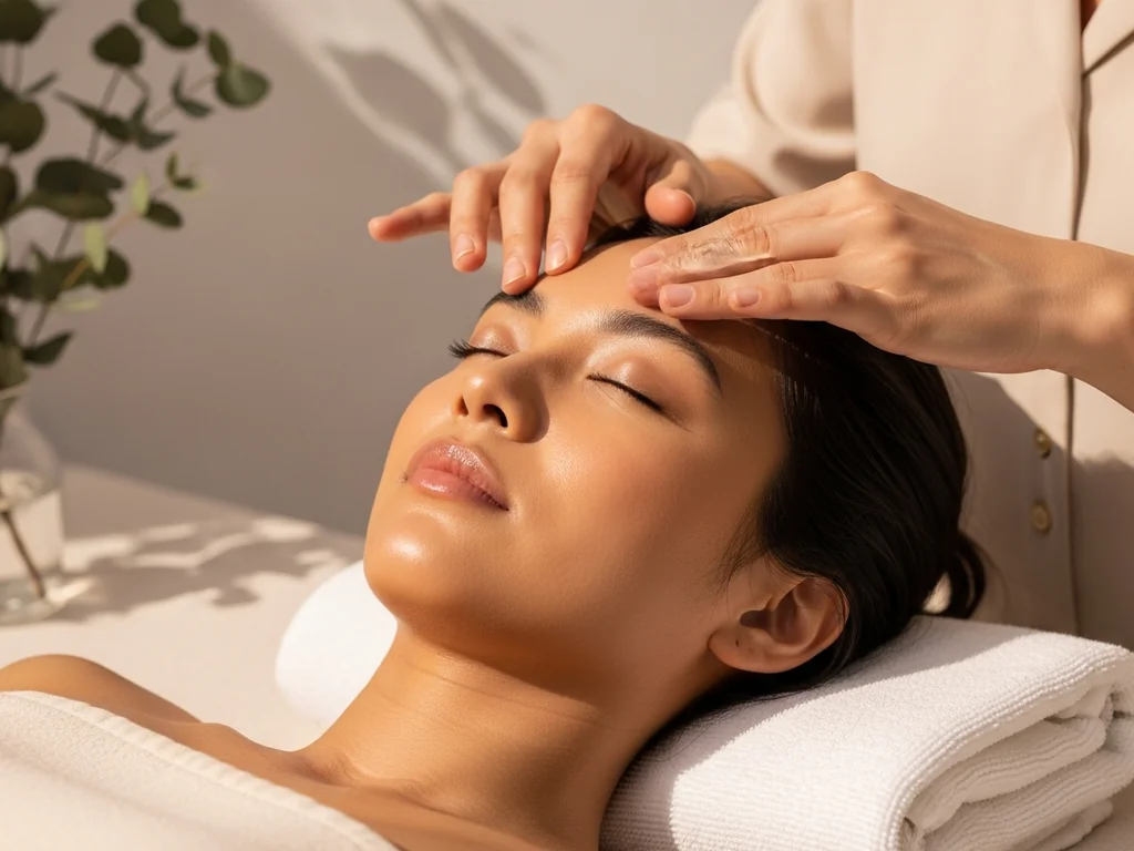 Meridian pressure-point facial work along the cheekbone and jaw at TAO Therapeutic Massage Spa in Vienna, VA, a 30 or 60 minute treatment